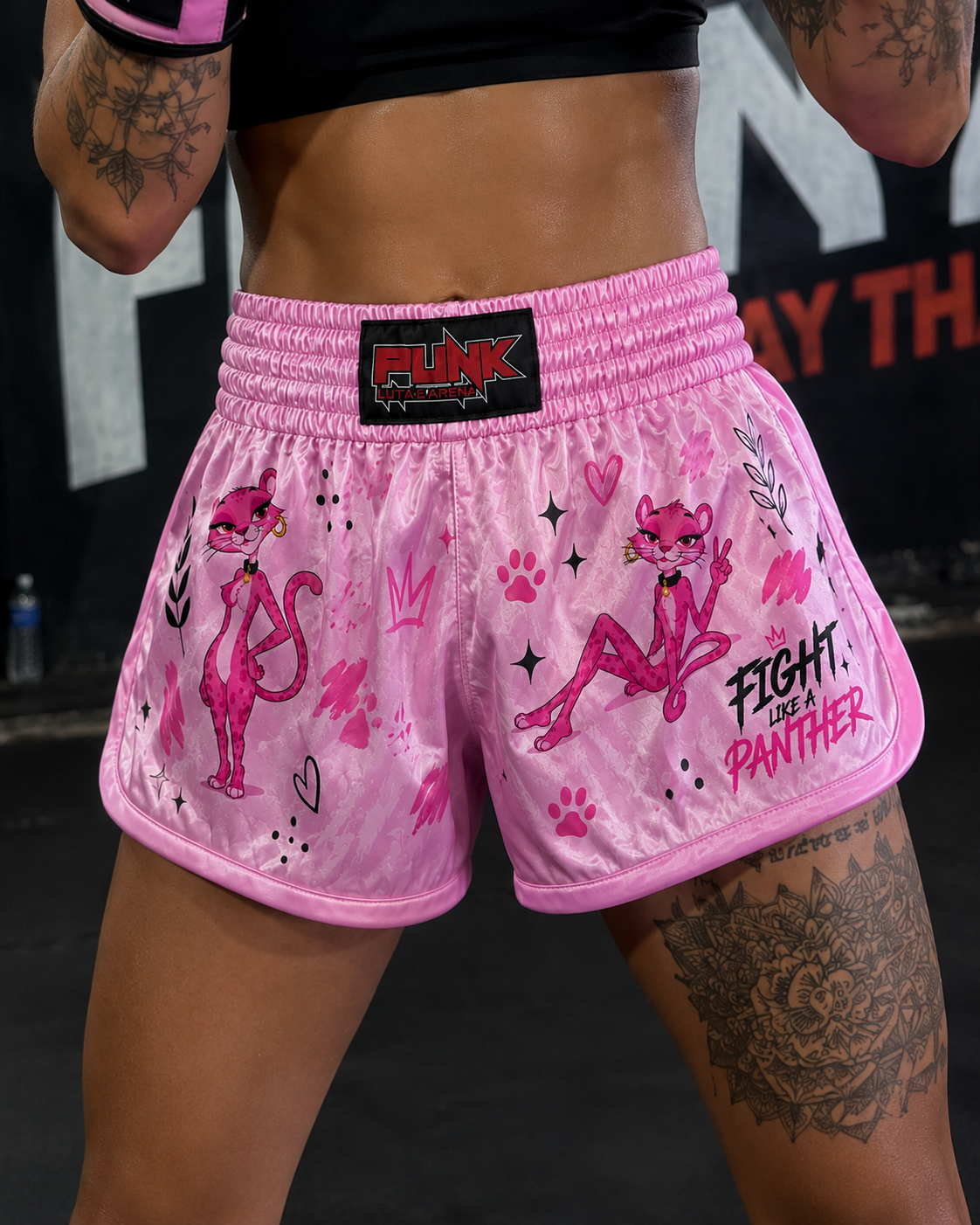 Short Muay Thai/Treino/Passeio Feminino Sublimado Pantera Infantil/Adulto Punk